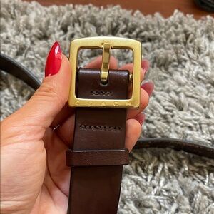 Coach Dark Brown Leather Belt with Gold Buckle